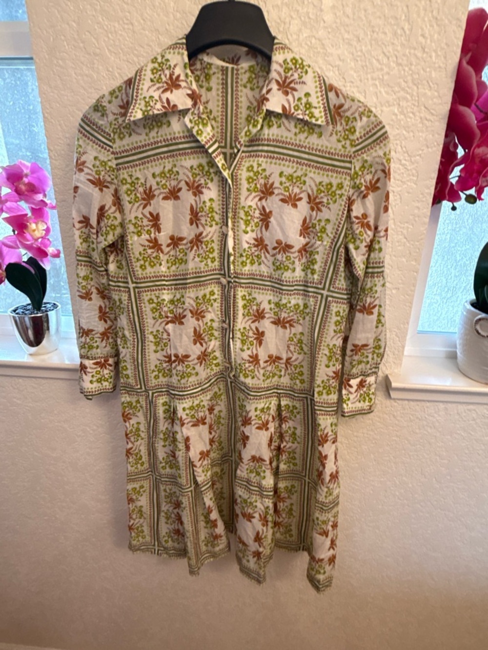 Vintage Flora Luxury Tile Shirtdress💯% Cotton Mother-of-Pearl Button Size: 8-10 - Picture 4 of 17